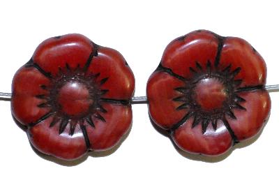 Glasperlen Blüte,
 Perlettglas rot,
 in Gablonz/Böhmen gefertigt,
