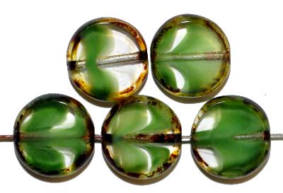 Glasperlen / Table Cut Beads
 grün kristall,
 geschliffen mit picasso finish