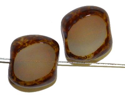 Glasperlen / Table Cut Beads
 geschliffen /Opalglas
 mit Travertin-Veredelung