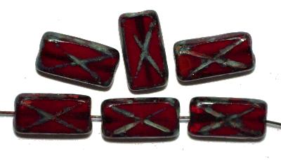 Glasperlen / Table Cut Beads geschliffen,
 Alabasterglas rot mit picasso finish,
 hergestellt in Gablonz / Tschechien
