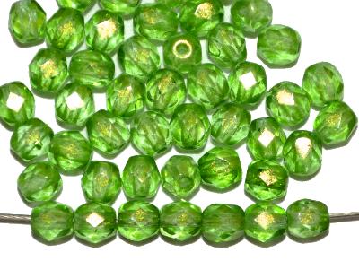 facettierte Glasperlen
 mit Wachsüberzug grün,
 hergestellt in Gablonz / Böhmen,