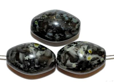 Glasperlen Oliven,
 schwarz mit picasso finish,
 hergestellt in Gablonz / Tschechien,