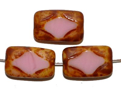 Glasperlen / Table Cut Beads
 geschliffen rosa opak mit picasso finish,
 hergestellt in Gablonz / Tschechien