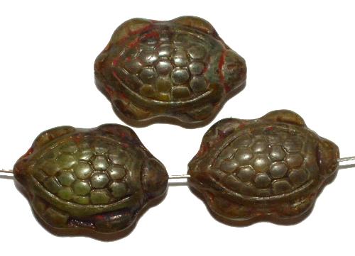 Glasperlen Schildkröte,
 Vorder-und Rückseite geprägt,
 mit picasso finish 