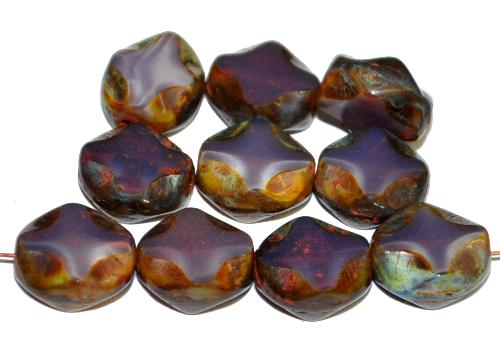 Glasperlen / Table Cut Beads 
 geschliffen, Perlett violett mit picasso finish, 
 hergestellt in Gablonz Tschechien