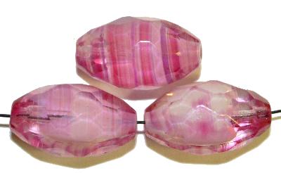 Glasperlen geschliffen
 Oliven kristall rosa weiß,
 hergestellt in Gablonz / Tschechien