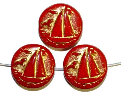 Vintagestyle Glasperlen 
 rot opak mit Goldauflage, 
 nach alten Vorlagen aus den 1940/50 Jahren neu gefertigt in Gablonz / Tschechien