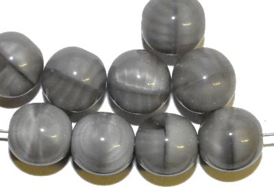 Glasperlen rund,
 Perlettglas grau,
 hergestellt in Gablonz / Tschechien