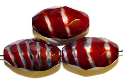 Glasperlen Oliven geschliffen,
 rot marmoriert,
 hergestellt in Gablonz / Tschechien