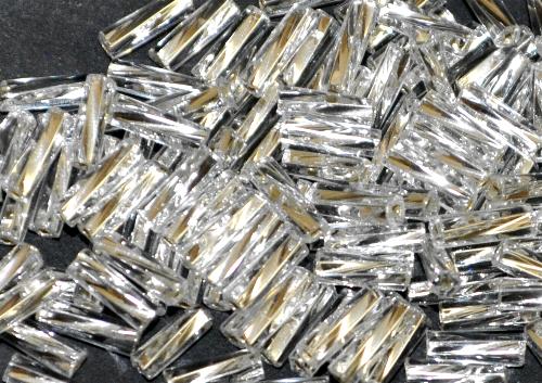 Glasperlen / Stiftperlen getwistet 
 kristall mit Silbereinzug, 
 von Preciosa Ornella Tschechien hergestellt