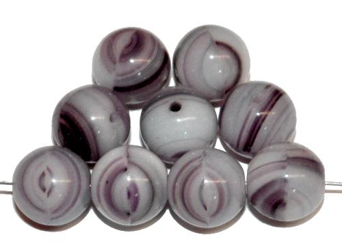 Glasperlen rund 
 violett opak marmoriert,
 hergestellt in Gablonz / Tschechien
