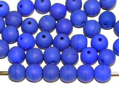 Glasperlen rund
 blau opak mattiert (frostet),
 hergestellt in Gablonz / Tschechien