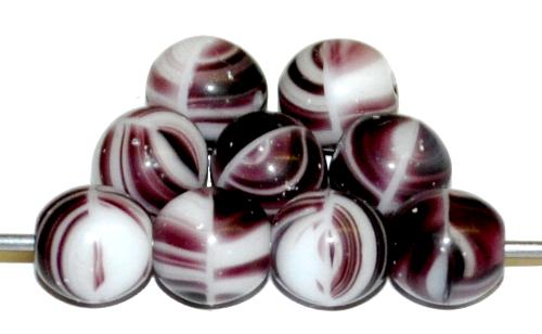 Glasperlen rund
 weiß violett marmoriert,
 hergestellt in Gablonz / Tschechien