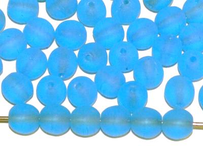 Glasperlen rund
 blau transp. mattiert,
 hergestellt in Gablonz / Tschechien