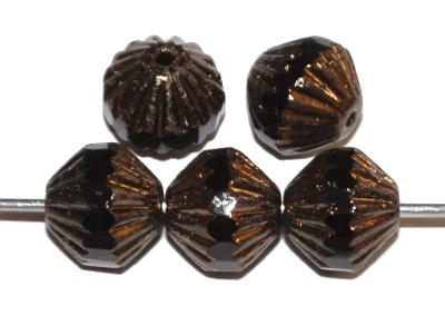 Glasperlen mit facettiertem Band
 schwarz mit bronze finish,
 hergestellt in Gablonz / Tschechien