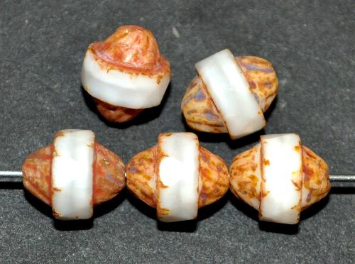 Glasperlen mit facettiertem Band 
 alabaster weiß und picasso finish, 
 hergestellt in Gablonz / Tschechie