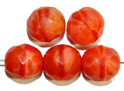 facettierte Glasperlen, 
 Perlettglas orange, 
 hergestellt in Gablonz / Tschechien