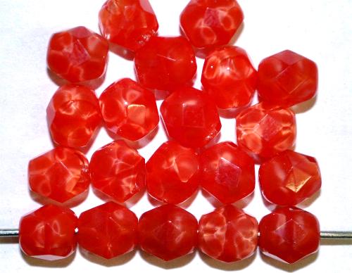 facettierte Glasperlen 
 Perlettglas rot,
 hergestellt in Gablonz / Tschechien