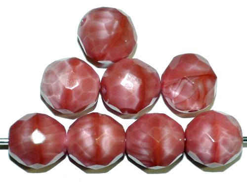 facettierte Glasperlen 
 Perlettglas rosa, 
 hergestellt in Gablonz / Tschechien