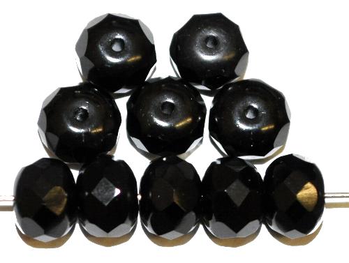 Glasperlen Linse schwarz
 mit facettiertem Rand,
 hergestellt in Gablonz / Tschechien