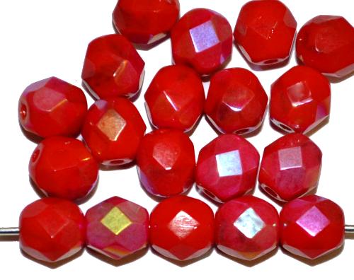 facettierte Glasperlen
 rot mit AB,
 hergestellt in Gablonz / Tschechien