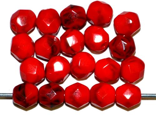 facettierte Glasperlen
 rot schwarz opak,
 hergestellt in Gablonz Tschechien