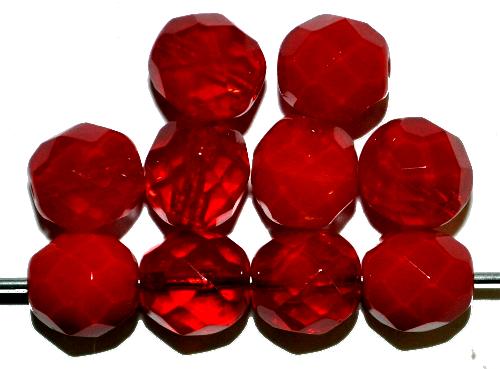 facettierte Glasperlen 
 Mischglas rot, 
 hergestellt in Gablonz / Tschechien