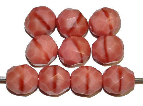 facettierte Glasperlen 
 rosa opak, 
 hergestellt in Gablonz / Tschechien