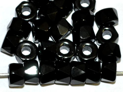 Glasperlen facettiert
 schwarz opak,
 hergestellt in Gablonz / Tschechien