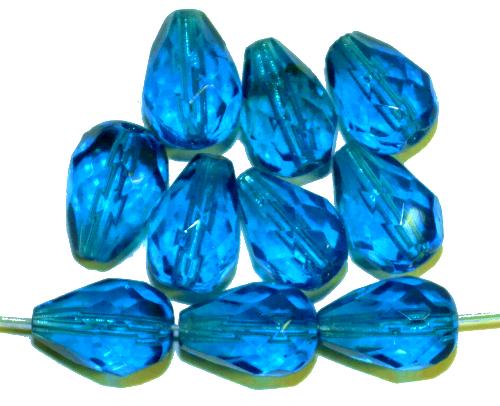 Glasperlen Tropfen geschliffen, 
 montana blau transp., 
 hergestellt in Gablonz / Tschechien