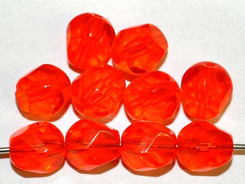 geschliffene Glasperlen 
 orange transp., 
 hergestellt in Gablonz / Tschechien