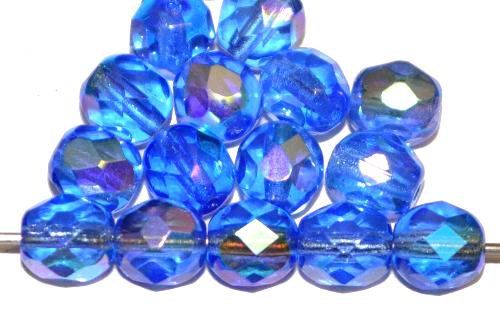 facettierte Glasperlen 
 blau transp. mit AB,
 hergestellt in Gablonz / Tschechien