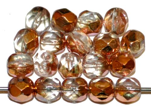 facettierte Glasperlen
 kristall mit metallic kupfer finish, 
 hergestellt in Gablonz / Tschechien
