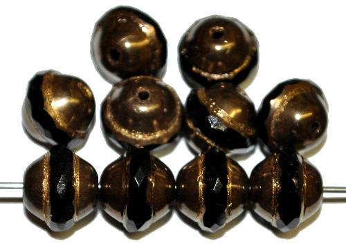 Glasperlen mit facettiertem Band
 schwarz mit bronze Auflage,
 hergestellt in Gablonz / Tschechien