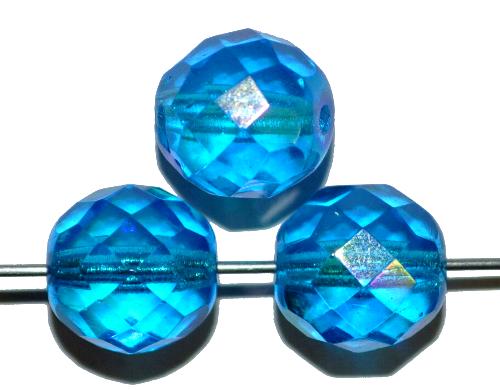 facettierte Glasperlen 
 blau transp. mit AB, 
 hergestellt in Gablonz / Tschechien