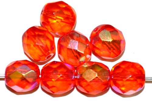 facettierte Glasperlen 
 orange transp. mit AB, 
 hergestellt in Gablonz / Tschechien