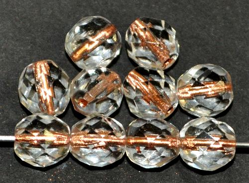 facettierte Glasperlen 
 kristall mit Kupfereinzug,
 hergestellt in Gablonz / Tschechien