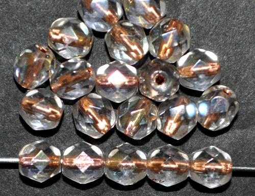 facettierte Glasperlen
 kristall mit Kupfereinzug
 und AB,
 hergestellt in Gablonz / Tschechien