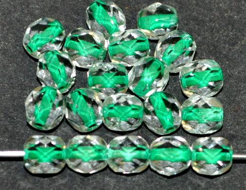 facettierte Glasperlen
 kristall mit Farbeinzug grün,
 hergestellt in Gablonz / Tschechien