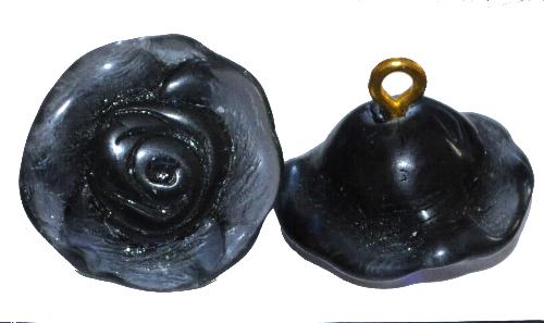 Glasröschen mit Öse, 
 nach alten Vorlagen aus den 1920/30 Jahren neu gefertigt, taubenblau, 
 hergestellt in Gablonz / Tschechien