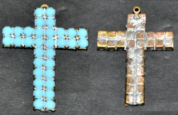 Strass Kreuz um 1940/50 in Gablonz/Böhmen hergestellt, nicht galvanisiert