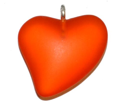 Glasanhänger Herz mit Öse, 
 orange transp. mattiert (frostet), 
 hergestellt in Gablonz / Tschechien