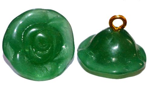 Glasröschen mit Öse, 
 nach alten Vorlagen aus den 1920/30 Jahren neu gefertigt, alabaster grün, 
 hergestellt in Gablonz / Tschechien