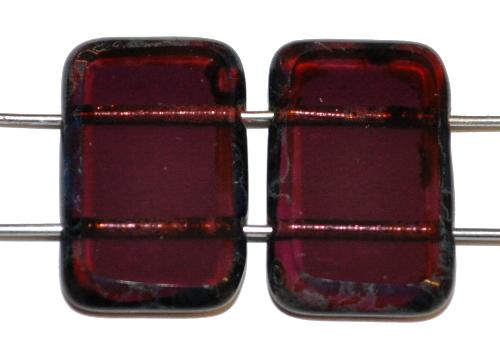 Glasperlen / Table Cut Beads geschliffen 
 mit 2 Löchern 
 violett transp. mit picasso finish, 
 hergestellt in Gablonz / Tschechien
