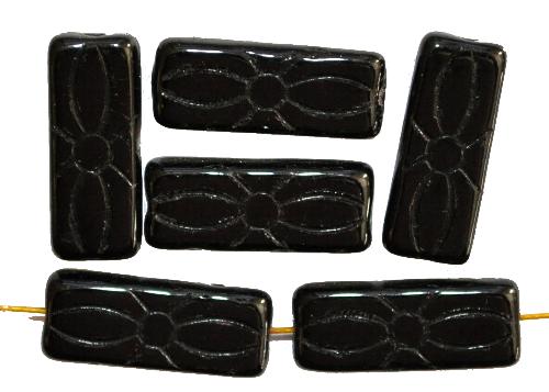 vintage style Glasperlen schwarz 
 mit eingeprägtem Blütenornament, 
 nach alten Vorlagen aus den 1930 Jahren neu gefertigt