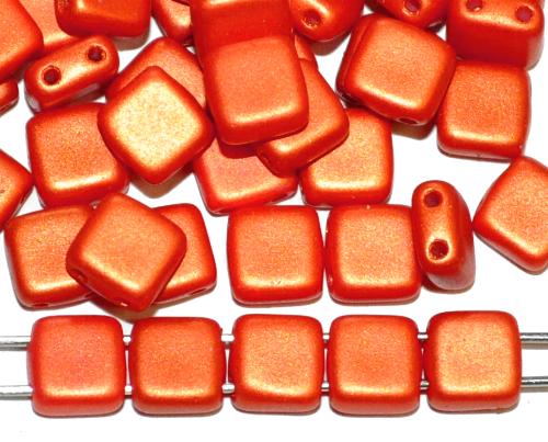 Glasperlen mit zwei Löchern,
 Twin Hole Beads red shine matt,
 hergestellt in Gablonz / Tschechien