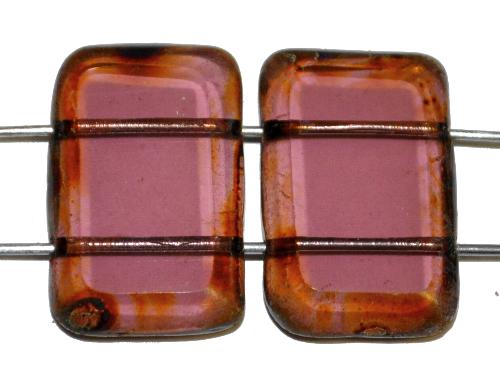 Glasperlen / Table Cut Beads geschliffen 
 mit 2 Löchern 
 frenchviolett transp. mit picasso finish, 
 hergestellt in Gablonz / Tschechien