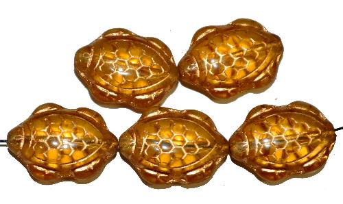 Glasperlen Schildkröte, 
 Vorder-und Rückseite geprägt, 
 topas mit Goldauflage, 
 hergestellt in Gablonz / Tschechien