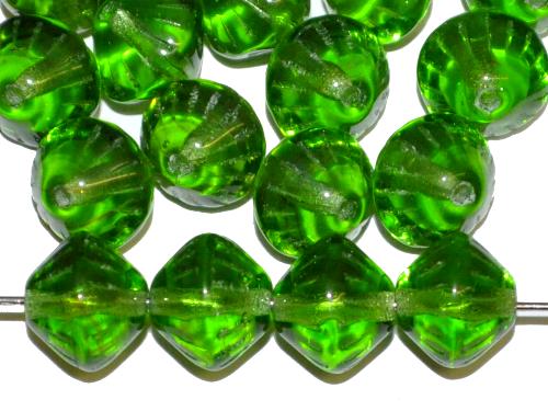 Glasperlen Doppelkegel 
 grün transp.,
 hergestellt in Gablonz / Tschechien