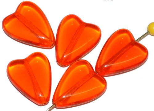Glasperlen Herzen 
 orange transp., 
 hergestellt in Gablonz / Tschechien